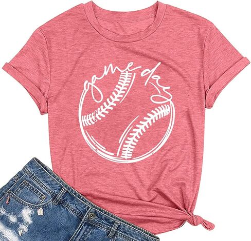 Baseball Game Day T-Shirt Mom Fun Ladies Printed Retro Baseball Pattern Casual Short-Sleeved top in Kuwait