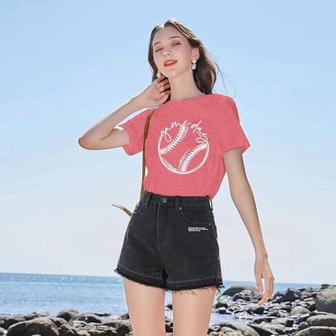Baseball Game Day T-Shirt Mom Fun Ladies Printed Retro Baseball Pattern Casual Short-Sleeved top in Kuwait