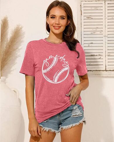 Baseball Game Day T-Shirt Mom Fun Ladies Printed Retro Baseball Pattern Casual Short-Sleeved top in Kuwait