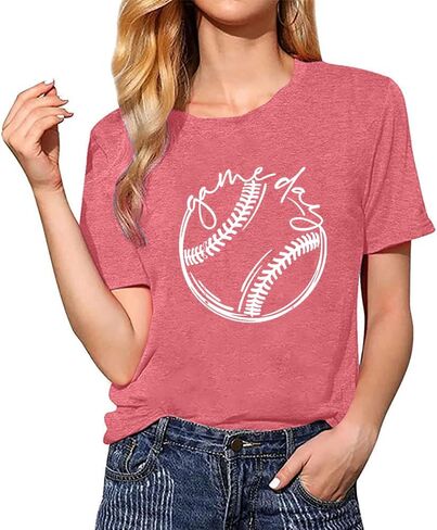Baseball Game Day T-Shirt Mom Fun Ladies Printed Retro Baseball Pattern Casual Short-Sleeved top in Kuwait