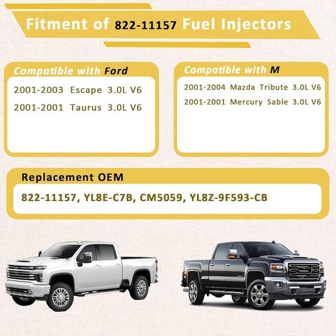 حاقن الوقود CM5059 OE 3.0L، متوافق مع/Ford Escape Taurus 2001 2002 2003، متوافق مع/Mercury 3.0 Sable 2001-2004، متوافق مع/Mazda Tribute |#YL8Z-9F593-CB| |4 ثقوب| |مجموعة من 6| in Kuwait