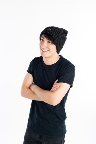 Funky Junque Mens Reflective Running Cuff Beanie Warm Thick Winter Knit Night Time Safety Acrylic Hat for Men Women Unisex in Kuwait