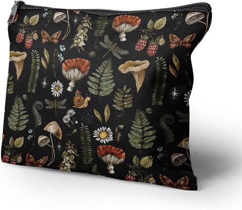 Cafl Vintage Woodland Makeup Bag Travel Large Mushroom Fern Cosmetic Bag Organizer toiletry Essentials Jewelry Skincare Zipper Bag For Women -10×8 inch in Kuwait