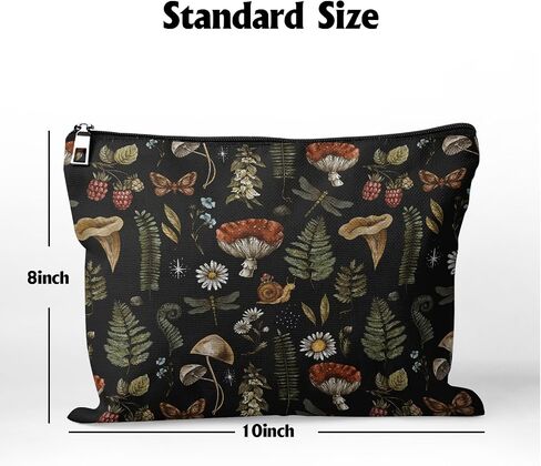 Cafl Vintage Woodland Makeup Bag Travel Large Mushroom Fern Cosmetic Bag Organizer toiletry Essentials Jewelry Skincare Zipper Bag For Women -10×8 inch in Kuwait