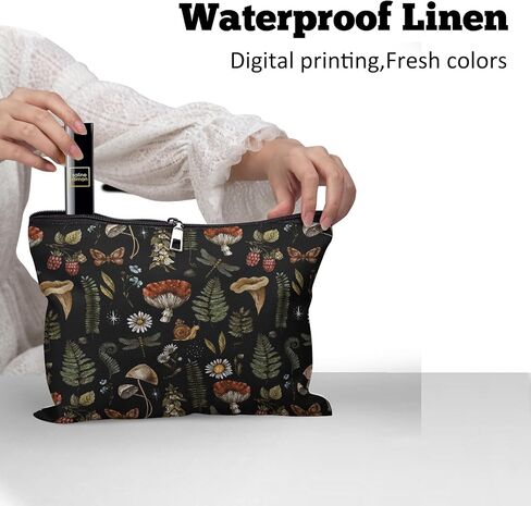 Cafl Vintage Woodland Makeup Bag Travel Large Mushroom Fern Cosmetic Bag Organizer toiletry Essentials Jewelry Skincare Zipper Bag For Women -10×8 inch in Kuwait