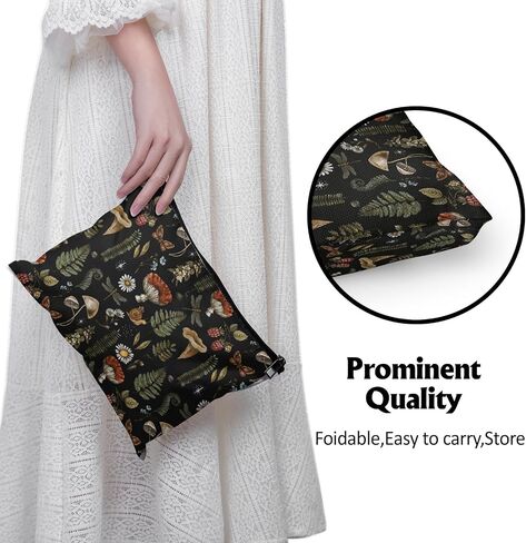 Cafl Vintage Woodland Makeup Bag Travel Large Mushroom Fern Cosmetic Bag Organizer toiletry Essentials Jewelry Skincare Zipper Bag For Women -10×8 inch in Kuwait