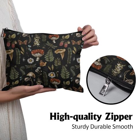 Cafl Vintage Woodland Makeup Bag Travel Large Mushroom Fern Cosmetic Bag Organizer toiletry Essentials Jewelry Skincare Zipper Bag For Women -10×8 inch in Kuwait