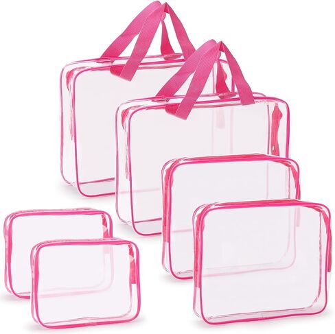 Tbestmax 6 Packs Clear Cosmetic Bags Makeup Bags Portable Waterproof Travel Toiletry Bags Organizer Rose Red(2L+2M+2S) in Saudi Arabia