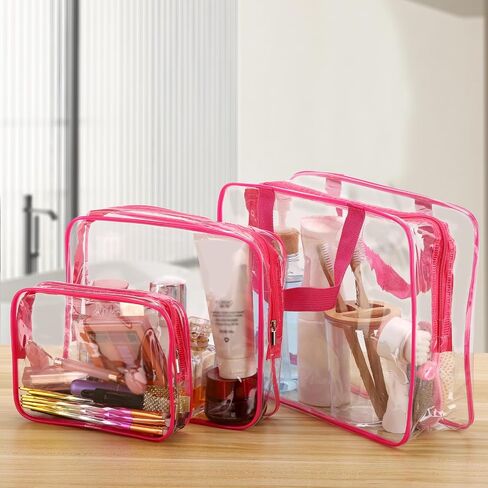 Tbestmax 6 Packs Clear Cosmetic Bags Makeup Bags Portable Waterproof Travel Toiletry Bags Organizer Rose Red(2L+2M+2S) in Saudi Arabia