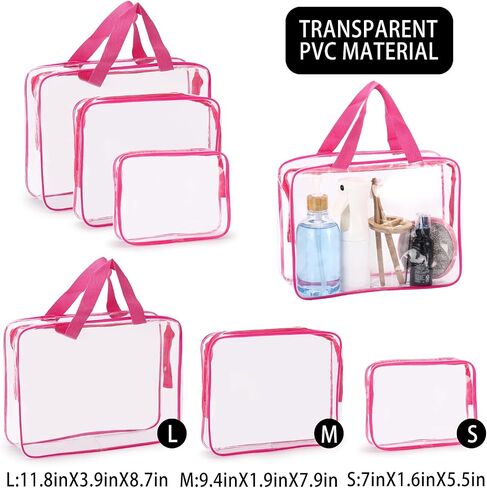 Tbestmax 6 Packs Clear Cosmetic Bags Makeup Bags Portable Waterproof Travel Toiletry Bags Organizer Rose Red(2L+2M+2S) in Saudi Arabia