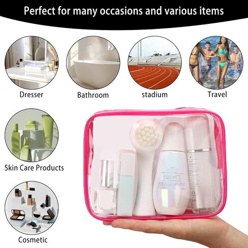 Tbestmax 6 Packs Clear Cosmetic Bags Makeup Bags Portable Waterproof Travel Toiletry Bags Organizer Rose Red(2L+2M+2S) in Saudi Arabia