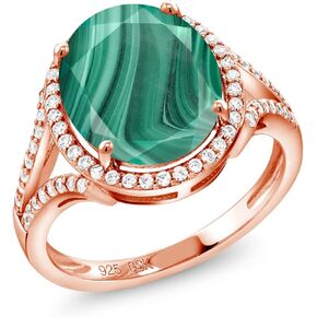 Gem Stone King 18K Rose Gold Plated Silver 12X10MM Oval Gemstone Birthstone Halo Engagement Ring | Wedding Anniversary Promise Ring For Women | Available In Size 5,6,7,8,9