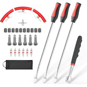 15.3" Tire Spoons Kit,24 Pcs Tire Changing Tool Include Telescoping Magnetic Pickup Tool,6pcs Rim Covers Valve Tool Valve Cores,Motorcycle Dirt Bike Lawn Tractor Bicycle Tire Removal Tool