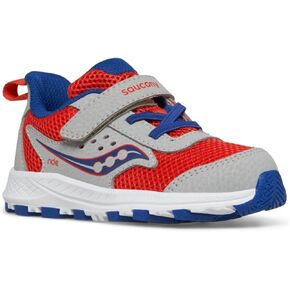Saucony Ride JR Sneaker, Grey/RED/Navy, 12 Wide US Unisex Little_Kid