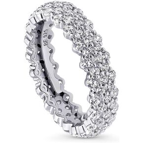 BERRICLE Sterling Silver Cluster Wedding Rings Round Cut Cubic Zirconia CZ Eternity Ring for Women, Rhodium Plated Size 4-10