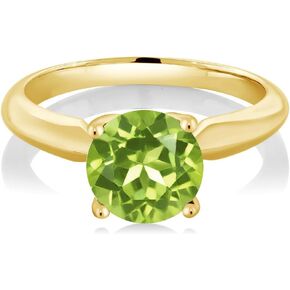 Gem Stone King 18K Yellow Gold Plated Silver Green Peridot Solitaire Engagement Ring For Women (2.00 Cttw, Round 8MM, Gemstone Birthstone, Available In Size 5, 6, 7, 8, 9)