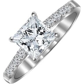 2.24 Carat (ctw) moissanite Engagement Rings for Women Princess Cut moissanite Rings Platinum Plated Silver Rings Wedding Band for Women Gifts Diamond Rings