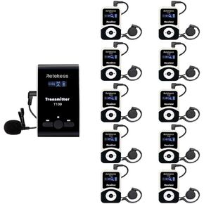 Case of 1 Transmitter 15 Receivers, Retekess T130, Wireless Tour Guide System Headsets, Easy to Set up, Battery Last Long,Translation System for Church, Factory Tours