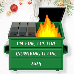 Its Fine Im Fine Everythings Fine Ornament - Everything is Fine Gifts - Funny Christmas Ornaments 2024, Funny Fire Christmas Ornaments 2024 - Funny Gifts for Women Men - Acrylic Xmas Ornament 2024