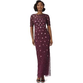Adrianna Papell Women's Beaded Long 3D Floral Gown
