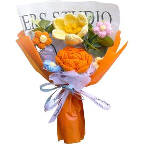 Handmade Crochet Forget-me-not Roses Bouquet, Knitted Artificial Forever Flowers with Exquisite Wrap, Gift to Friends Women, Perfect for Valentine's Day Decoration, Home Decor, Party