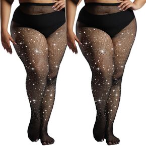 MERYLURE Indestructible Ultra Sparkly Tights for Women, Rhinestone Fishnet Party Stockings for Women, Jeweled Plus Size