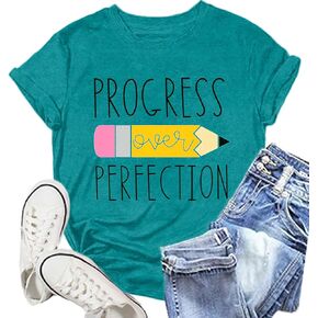 Teacher Shirt for Women Teach Teaching Tshirt Progress Over Perfection Teacher Tee Top