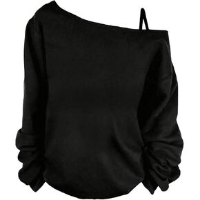 SweatyRocks Women's One Shoulder Long Sleeve T Shirt Asymmetrical Neck Solid Loose Tee Tops