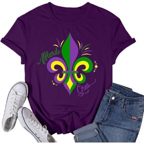 Womens Mardi Gras Shirt Fat Tuesday Shirts Carnival Theme Party Tee Tops