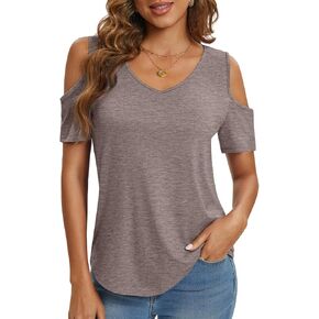 ATHMILE Women Tops Cute Open Shoulder Blouse Summer Short Sleeve Tee Shirt