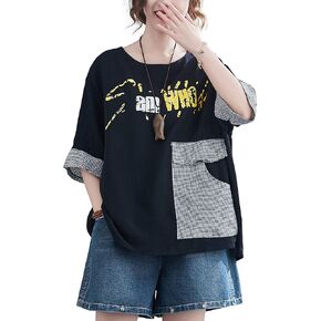 ellazhu Women's Short Sleeve Crew Neck Letters Graphic Printed Tee Shirt Blouse T-Shirt Summer Tops GA2244
