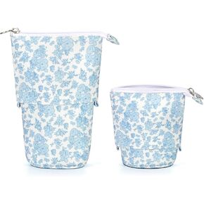 Cute Standing Pencil Case for Kids, Pop Up Pencil Box Makeup Pouch, Stand UP Bubble Tea Pen Holder Organizer Cosmetics Bag, Kawaii Stationary (Blue flowers)