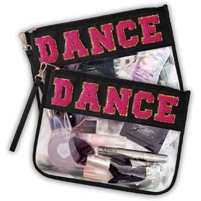 Dance Makeup Bag Stuff Ballet Competition Accessories Recital Gifts Letter Cosmetic Bag Clear Toiletry Zipper Pouch for Women Girls Travel Teacher Appreciation Gifts (Black)