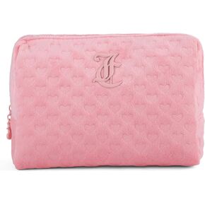 Juicy Couture Women's Cosmetics Bag - Travel Makeup and Toiletries Clutch Wedge Pouch, Pink Pressed Heart Terry