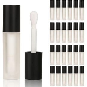 COSIDEA 24 pcs Empty 5ml big brush Frosted Black lip gloss tube Black round lipgloss tubes container with big doe foot wand cosmetic packing containers
