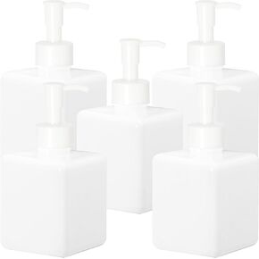 Youngever 5 Pack Plastic Pump Bottles, White Refillable Plastic Pump Bottles with Travel Lock (8 Ounce)