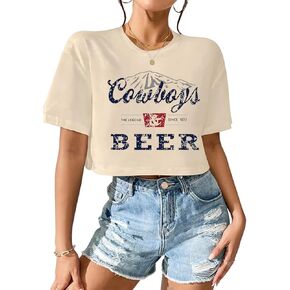 SALULAYER Cowboy Western Crop Shirt for Women Country Music Shirt Vintage Graphic Print Cowgril Rodeo Tee Country Party Tops