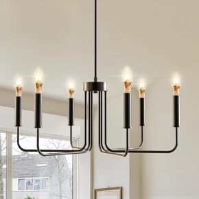 Modern Black Chandelier for Dining Room, Metal 6-Light farmhouse candle chandelier,Rustic Industrial Pendant Light for Bedroom, Foyer, Hall,Kitchen Island,Living Room and Entryway (Bulbs NOT Included)
