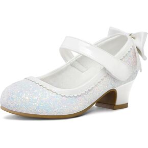 K KomForme Girls Dress Shoes Glitter Mary Jane Flat with Bow, Low Heel Party Wedding Princess Shoes (Toddler/Little Kids/Big Kids)
