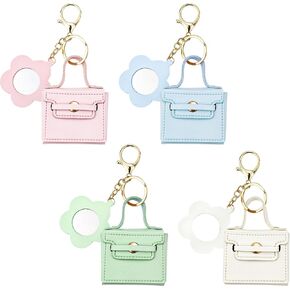 4PCS Super Smalls Makeup Bag with Mirror Mini Makeup Bag for Women, Coin Wallet, Bag Charms Y2k Accessories Cute Leather Keychain (Style 2)
