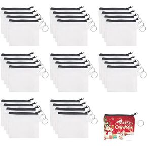 32 Pieces Sublimation Coin Purse Zipper Canvas Pencil Pouch Canvas Cosmetic Organizer Bag Pouch Portable Blank Cosmetic Pouch DIY Craft Bag for Organizing Women Travel Vacation Supplies(White)