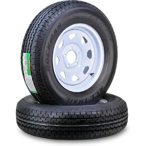 ROCKMAN Trailer Tire Wheel Assembly ST205/75R15 8-Ply D 107M 5 Lug on 5" PCD White Spoke Rim,SET 2