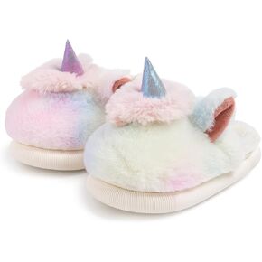 Toddler Girls Cute Unicorn Slippers Fluffy Fuzzy Winter Warm Slipper Cartoon Animal Plush Indoor House Slip-on Shoes