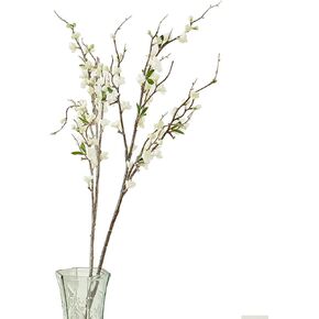 3Pcs Artificial Plum Blossom Fake Silk Cherry Blossom Branches Flowers for Tall Vases, Faux Long Stems Wintersweets Arrangement for Wedding Home Office Bedroom Spring Party Decor (White)