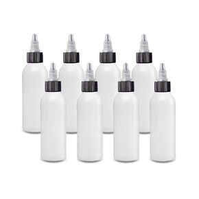 ljdeals 2 oz Plastic Bottles with Twist Top Caps, Refillable, Reusable Empty Bottles for Household Use, Hair Color, Essential Oils, Perfumes, Travel Size, Pack of 8, Made in USA