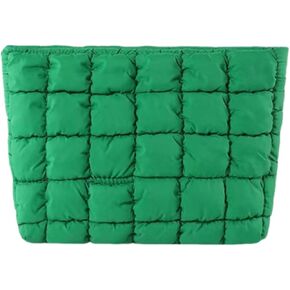 Soft Checkered Quilted Puffy Makeup Bag for Women, Aesthetic Puffer Cosmetic Bag Pouch for Purse (Hot Pink)