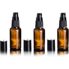 3 PCS 30ML 1OZ Amber Glass Travel Bottle Leakproof Pump Bottles with with Black Dispenser Lotion Dispenser Bottle Toiletries Liquid Container Cosmetic Bottles for Essential Oil Blends Cream Lotions