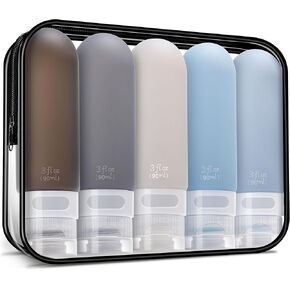 Travel Bottles for Toiletries,3oz Leak Proof Squeezable Travel Size Containers, 5 Pack TSA Approved Travel Essentials for Shampoo Conditioner,Silicone,Black Pack