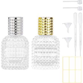 Refillable Spray Perfume Bottles, Clear Thick Glass Empty Perfume Bottle, Gold&Silver Perfume Atomizer,Travel Cologne Sprayer Bottles. (Gold & Silver, 1 Ounces)