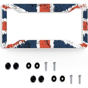 British Flag Union Jack Plate Frame - 1Pcs U.K License Plate Holder for Front and Rear Car Tags Aluminum Funny Flag Car Accessories for Women and Men with Screws 6.3 X 12.3 Inch 4Hole